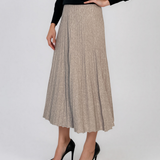 Fustă midi plisată din tricot fin crem DY740