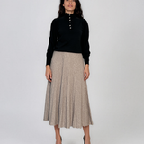 Fustă midi plisată din tricot fin crem DY740
