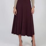 Fustă midi plisată din tricot fin grena DY740