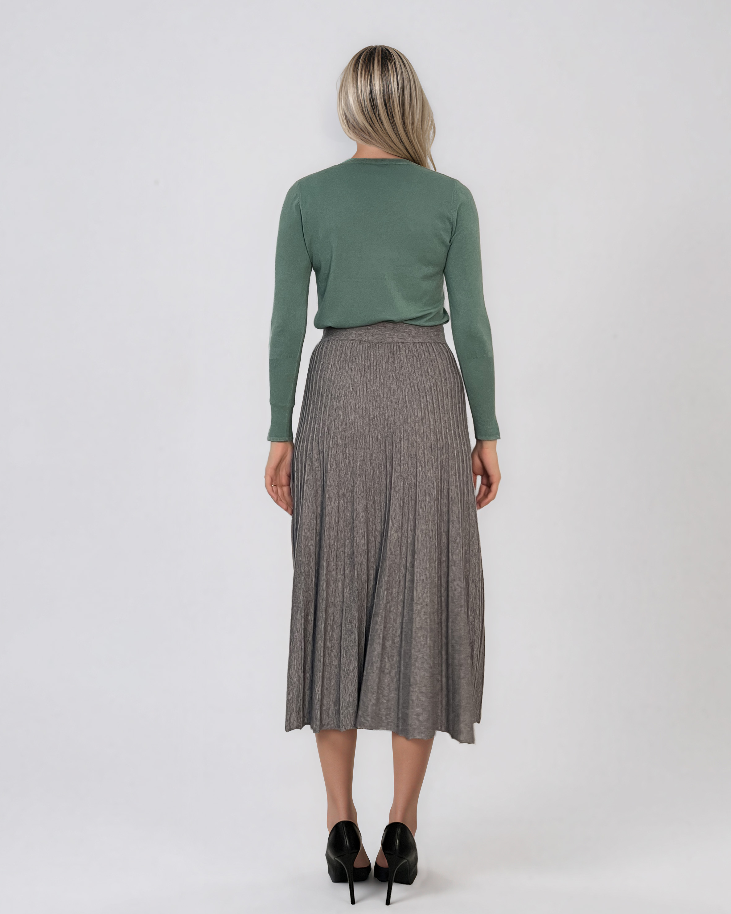 Fustă midi plisată din tricot fin gri DY740