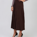 Fustă midi plisată din tricot fin maro DY740