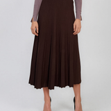 Fustă midi plisată din tricot fin maro DY740