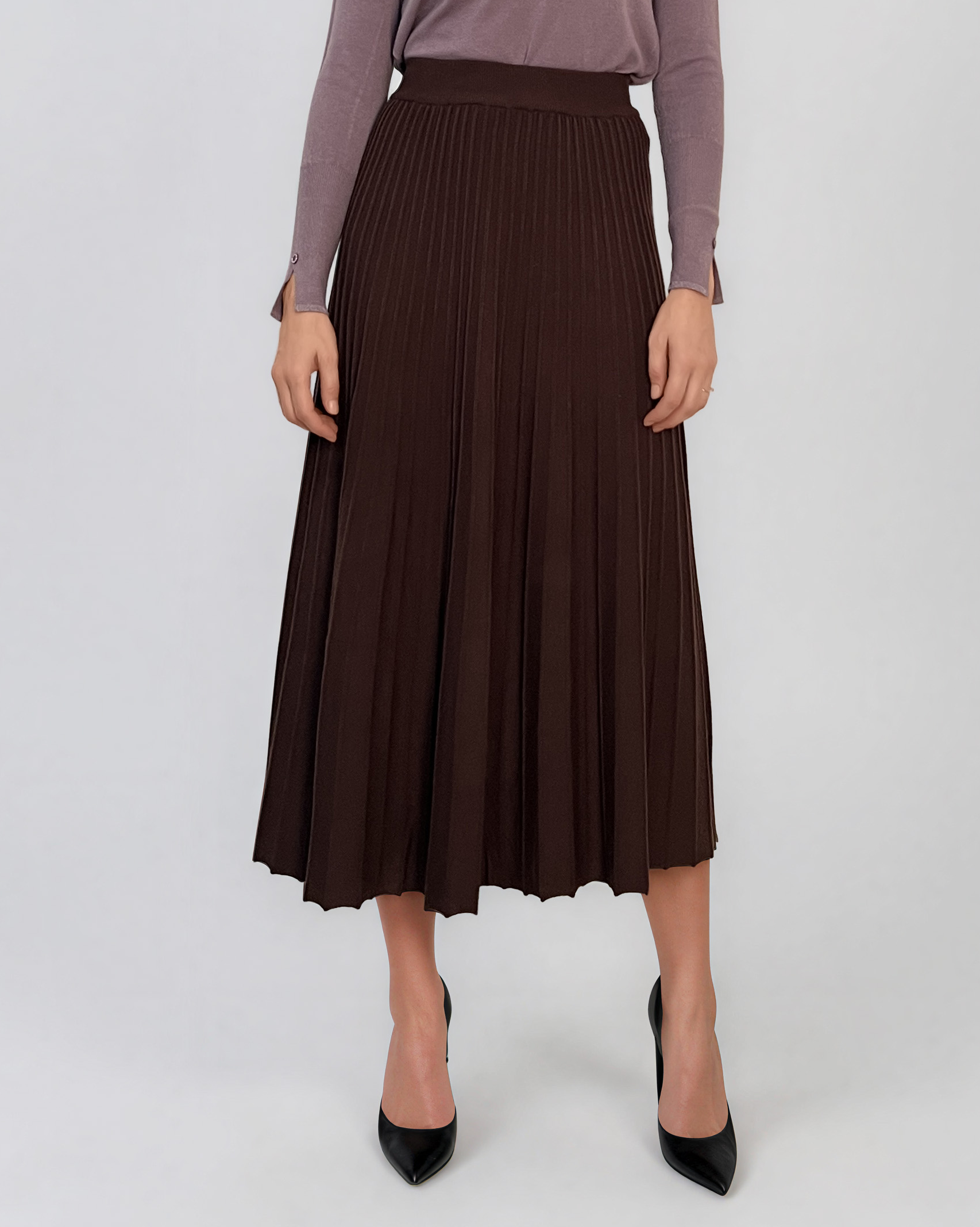 Fustă midi plisată din tricot fin maro DY740