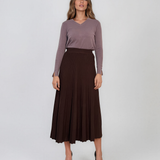 Fustă midi plisată din tricot fin maro DY740