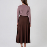 Fustă midi plisată din tricot fin maro DY740