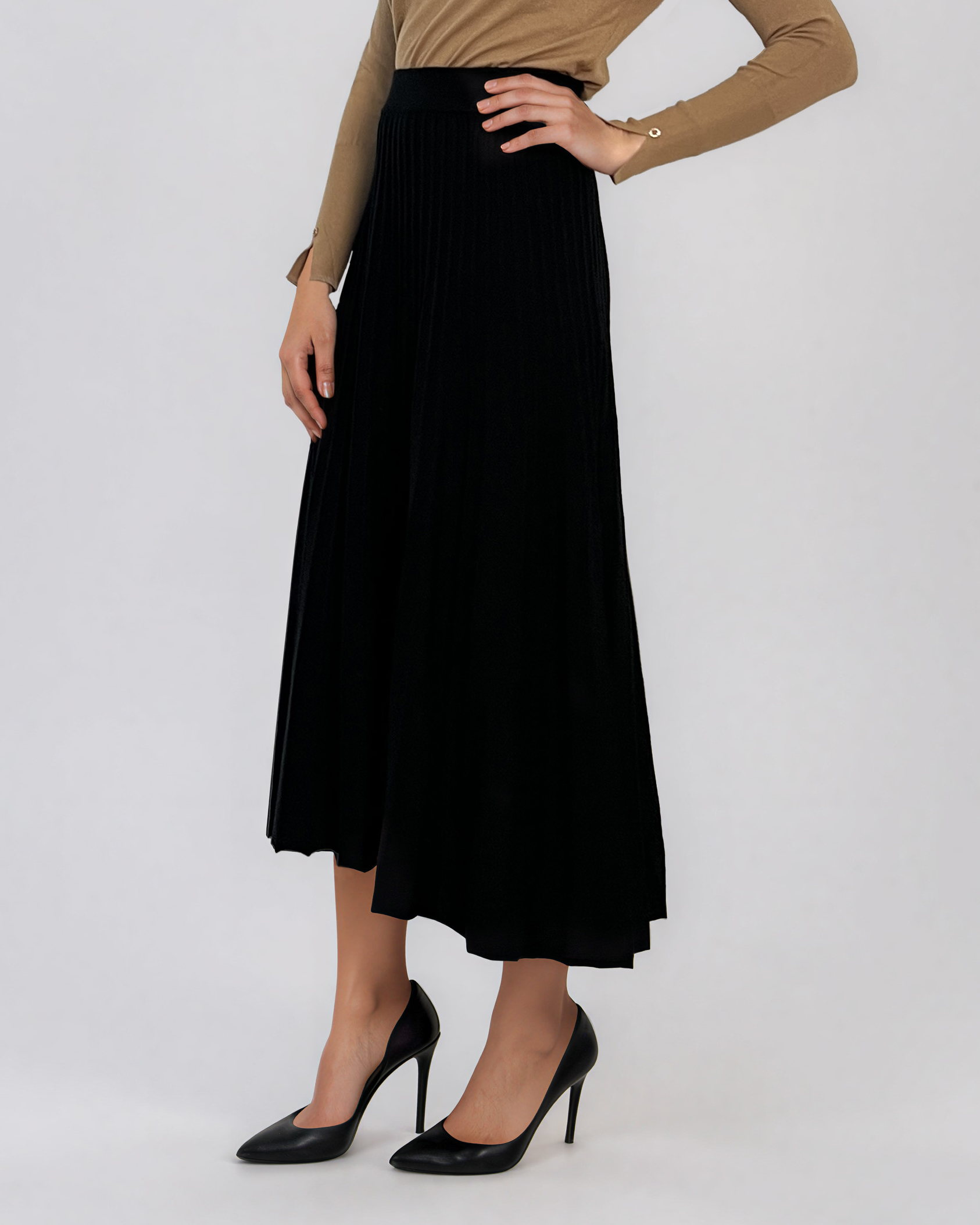 Fustă midi plisată din tricot fin negru DY740