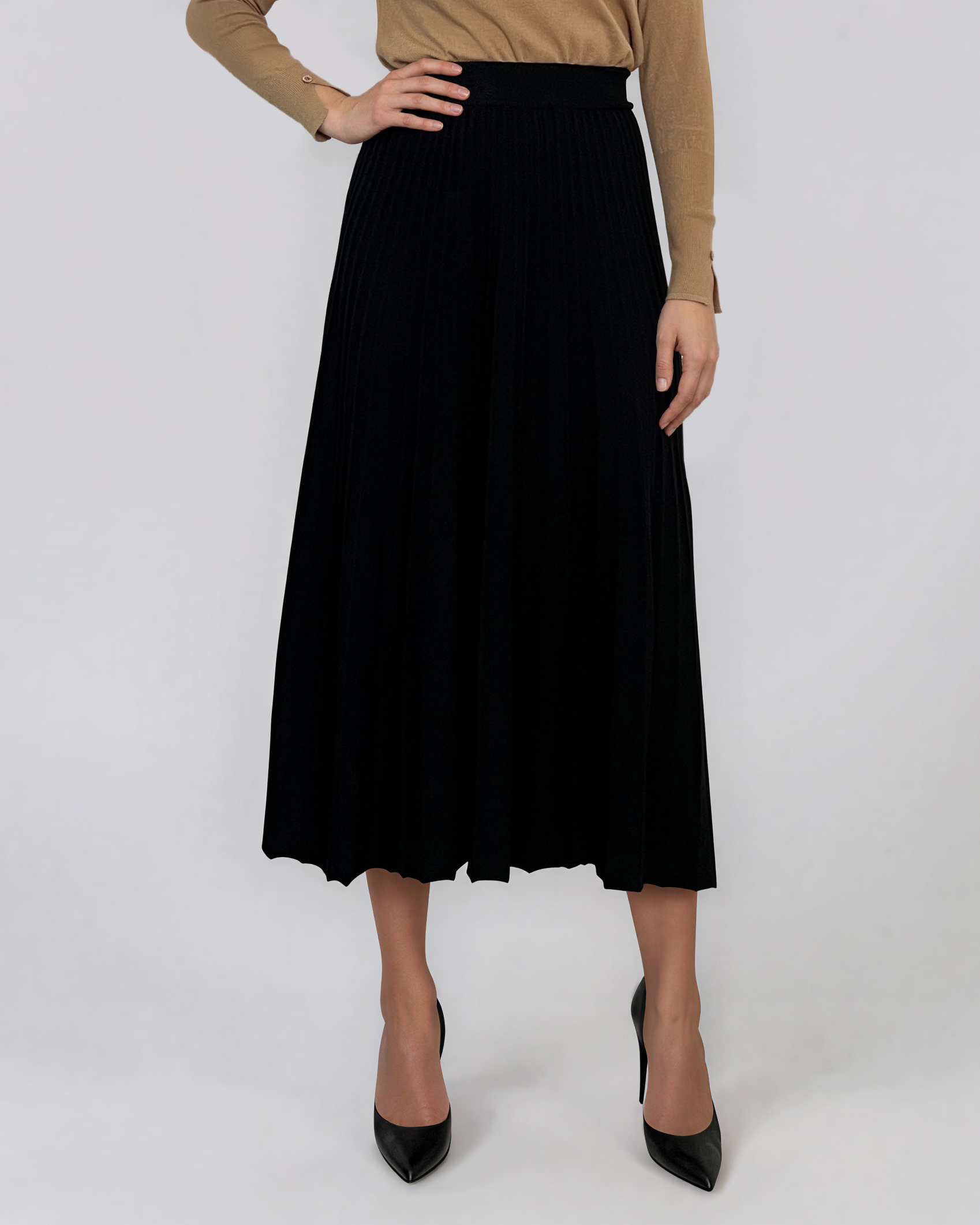 Fustă midi plisată din tricot fin negru DY740