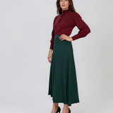 Fustă midi plisată din tricot fin verde-dark DY740