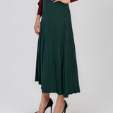 Fustă midi plisată din tricot fin verde-dark DY740