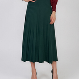 Fustă midi plisată din tricot fin verde-dark DY740