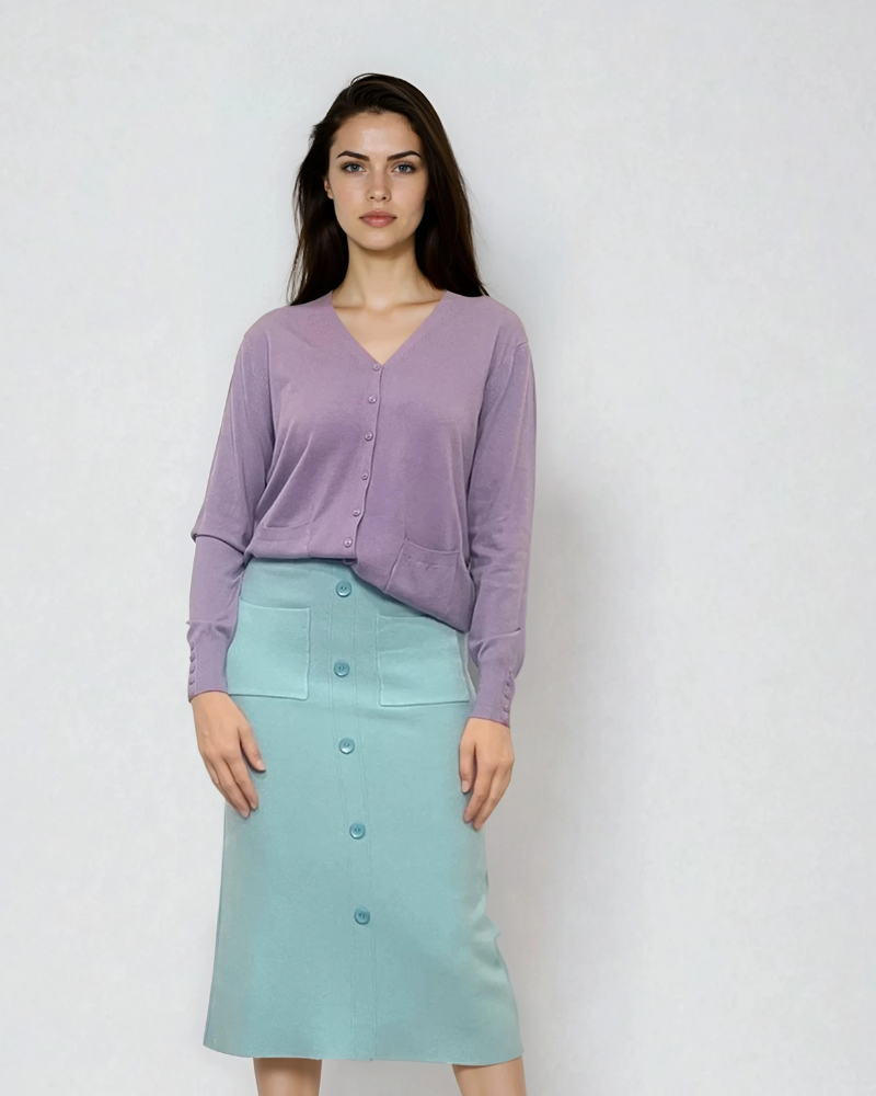 Fustă midi tricotată cu buzunare aqua 