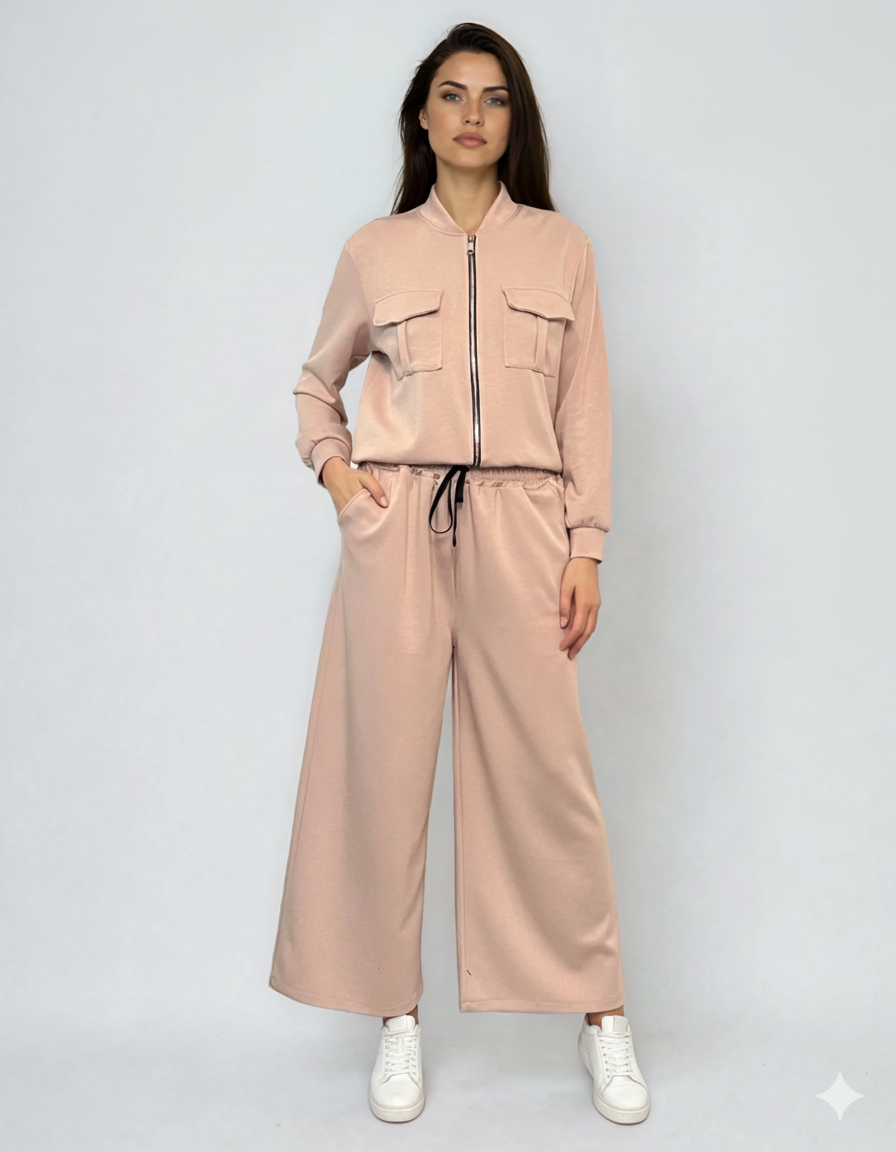 Fustă pantalon cu buzunare și șnur crem 