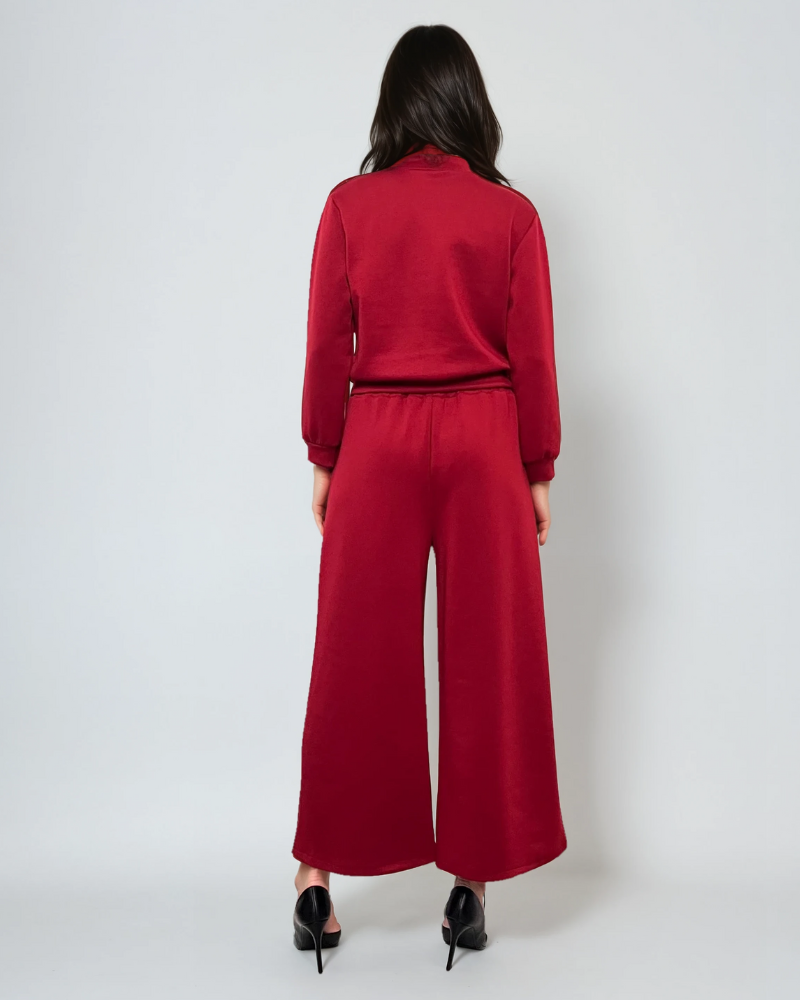 Fustă pantalon cu buzunare și șnur grena 