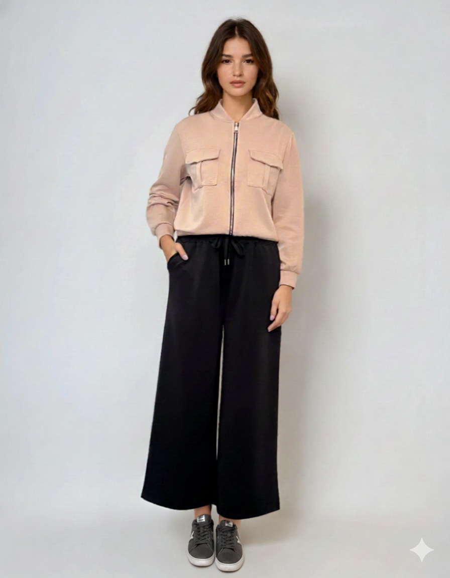 Fustă pantalon cu buzunare și șnur negru 