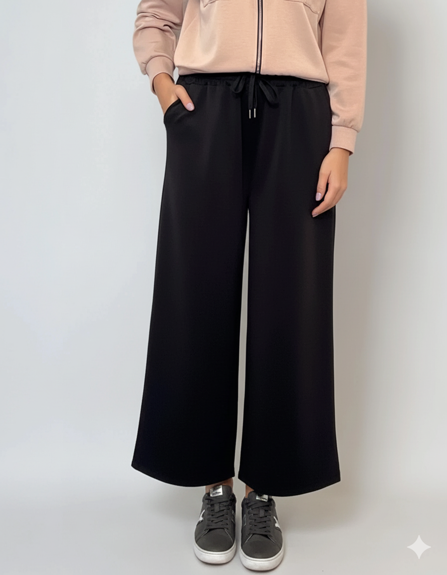 Fustă pantalon cu buzunare și șnur negru 