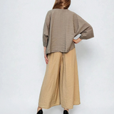 Fustă pantalon largă din in cu dungi beige 