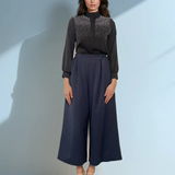 Fustă pantaloni cu pense și buzunare bleumarin 