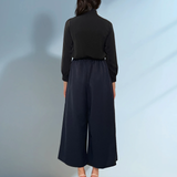 Fustă pantaloni cu pense și buzunare bleumarin 