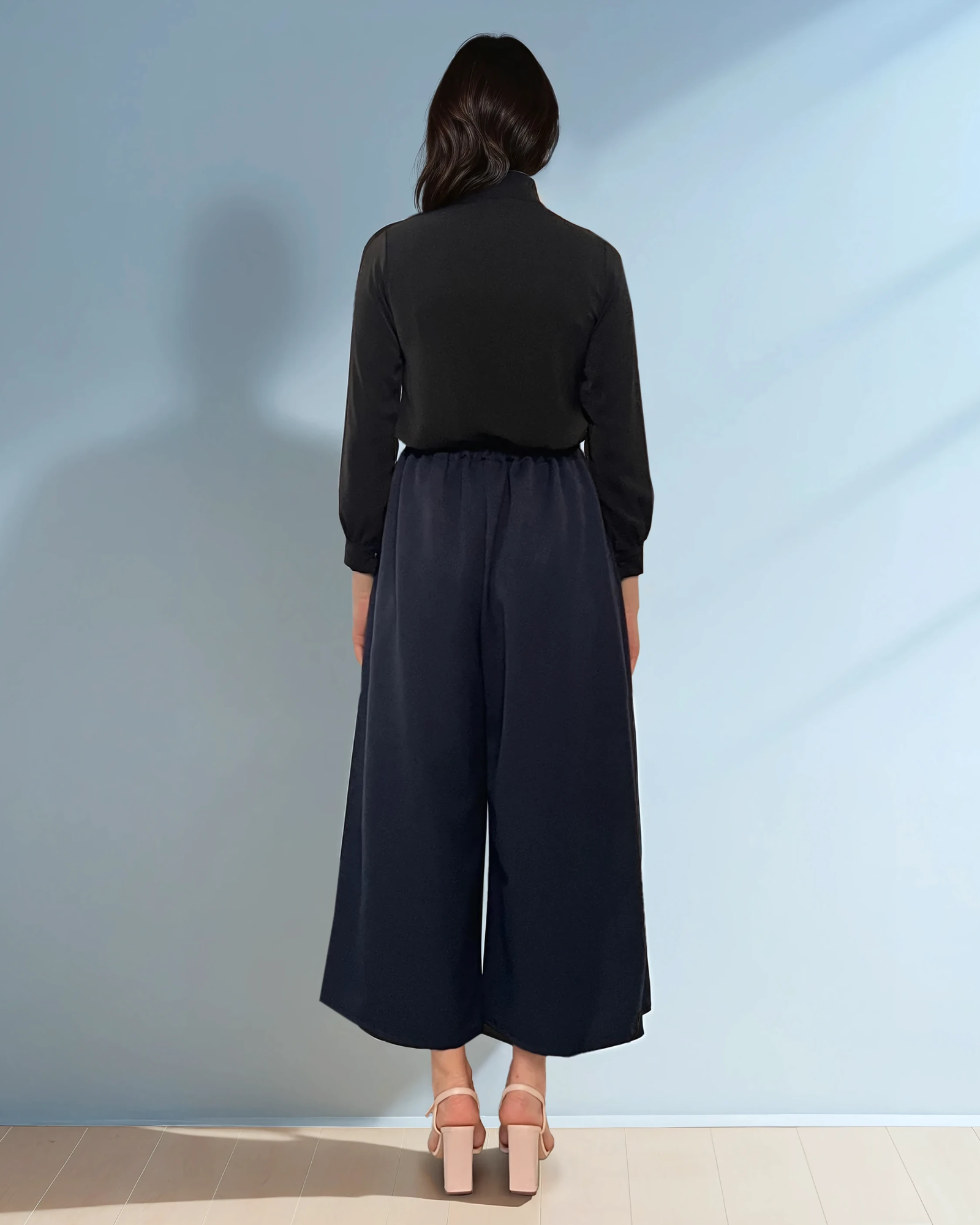 Fustă pantaloni cu pense și buzunare bleumarin 