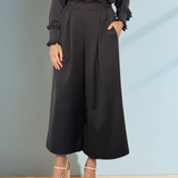 Fustă pantaloni cu pense și buzunare negru 