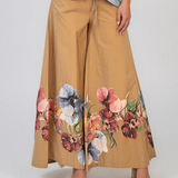 Fustă pantaloni cu print floral și șiret beige PR982