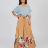 Fustă pantaloni cu print floral și șiret beige PR982
