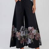 Fustă pantaloni cu print floral și șiret bleumarin PR982