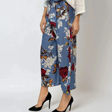 Fustă pantaloni largi cu print floral albastru 