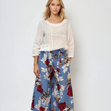 Fustă pantaloni largi cu print floral albastru 