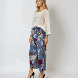 Fustă pantaloni largi cu print floral albastru 
