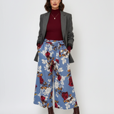 Fustă pantaloni largi cu print floral albastru 