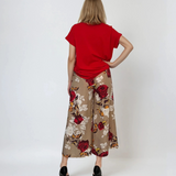 Fustă pantaloni largi cu print floral beige 