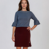 Fustă scurtă din tricot cu fermoar decorativ grena DY727