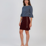 Fustă scurtă din tricot cu fermoar decorativ grena DY727