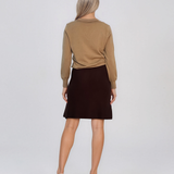 Fustă scurtă din tricot cu fermoar decorativ maro DY727