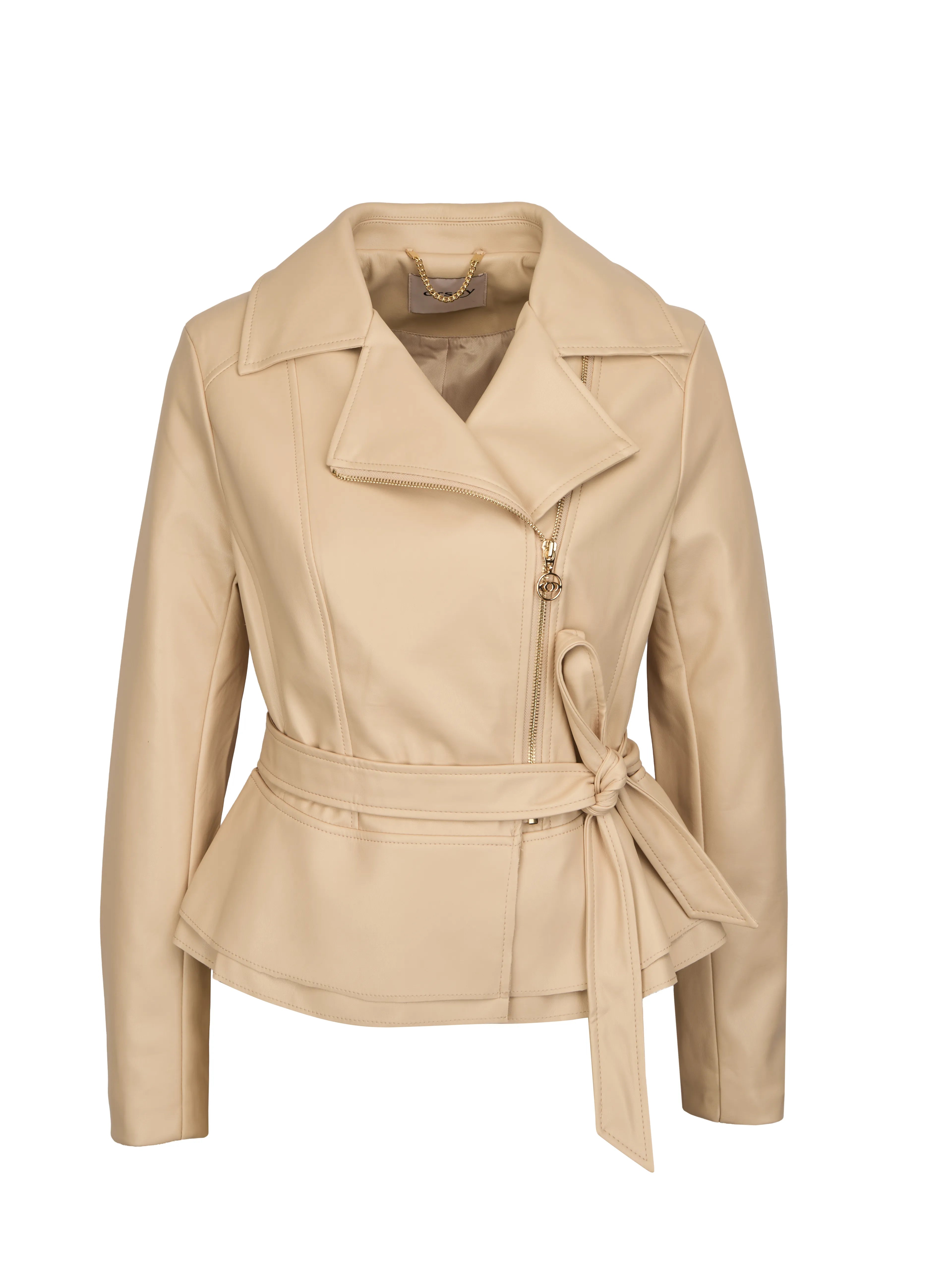 Geaca din imitatie de piele cu cordon in talie  ORSAY crem ORS01