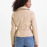 Geaca din imitatie de piele cu cordon in talie  ORSAY crem ORS01