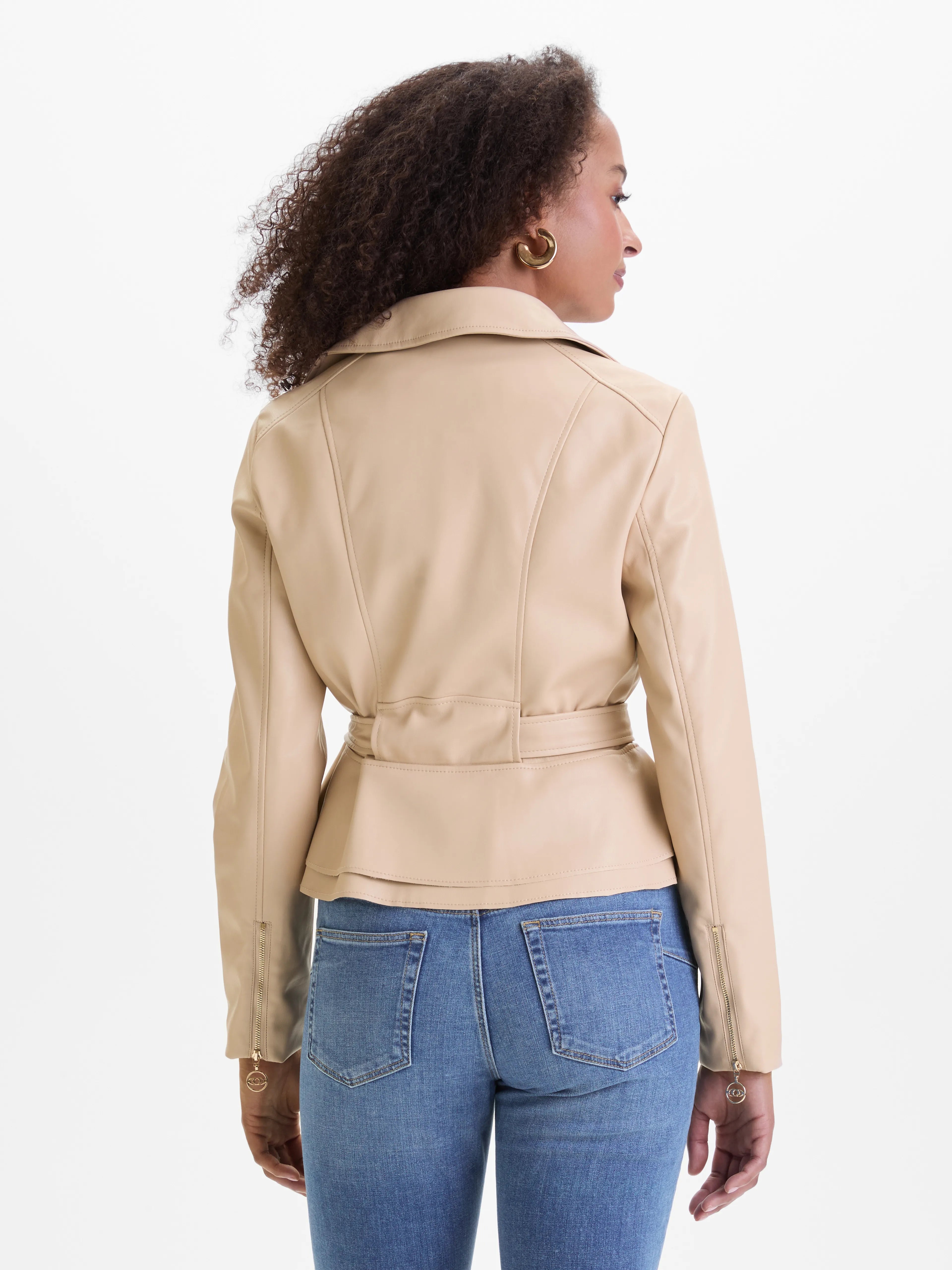 Geaca din imitatie de piele cu cordon in talie  ORSAY crem ORS01
