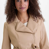Geaca din imitatie de piele cu cordon in talie  ORSAY crem ORS01