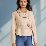 Geaca din imitatie de piele cu cordon in talie  ORSAY crem ORS01