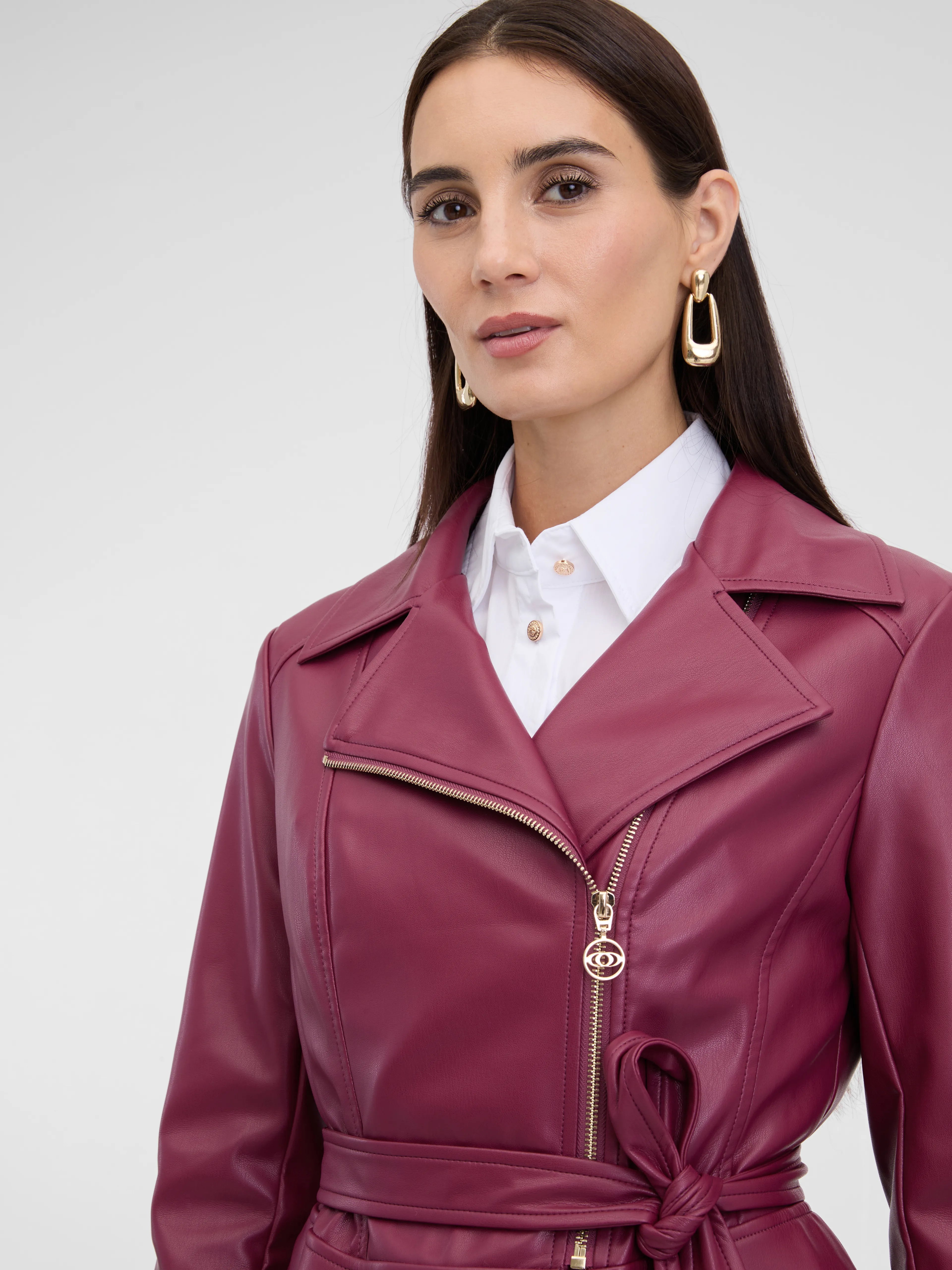 Geaca din imitatie de piele cu cordon in talie  ORSAY grena ORS01