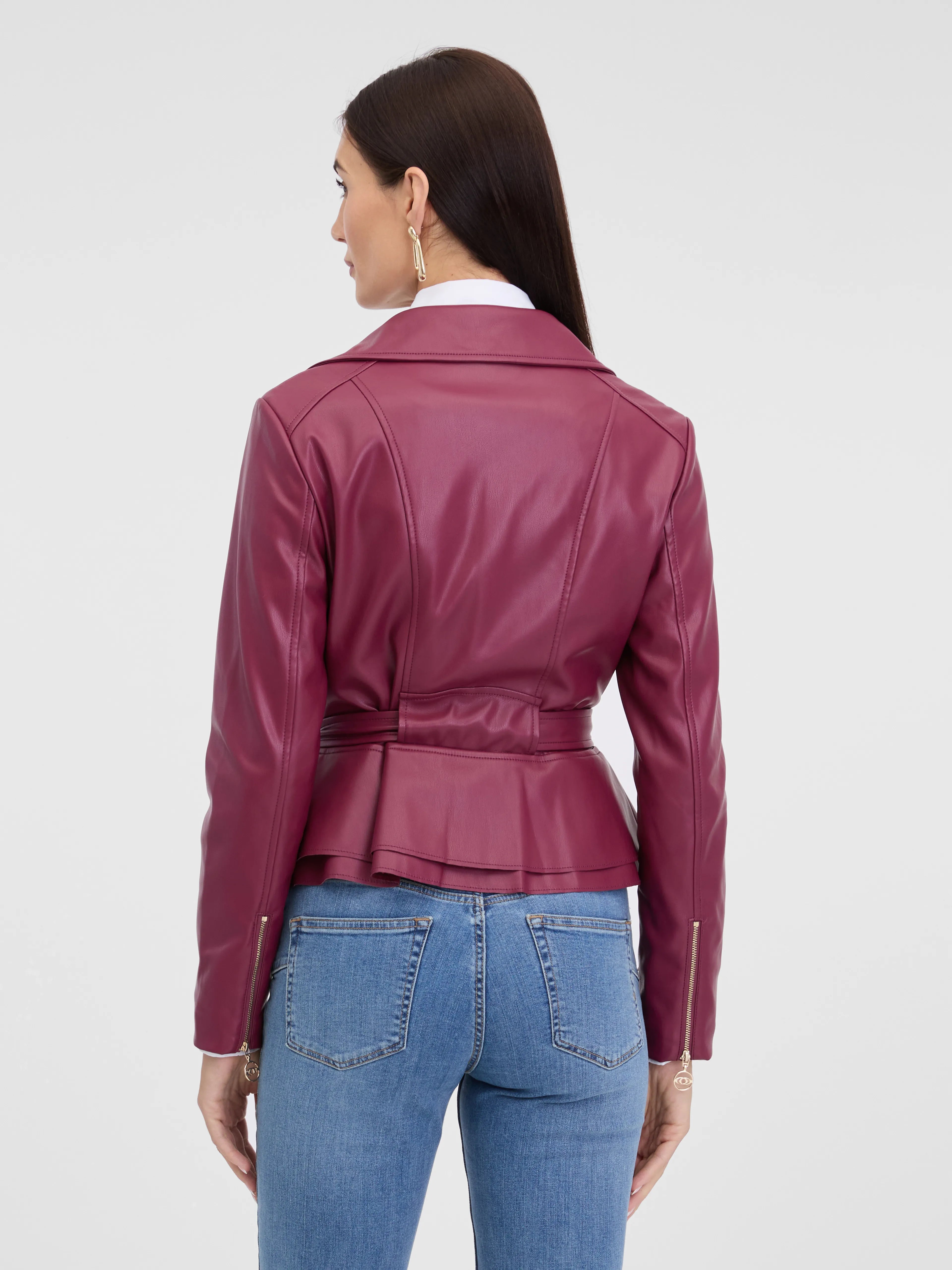 Geaca din imitatie de piele cu cordon in talie  ORSAY grena ORS01