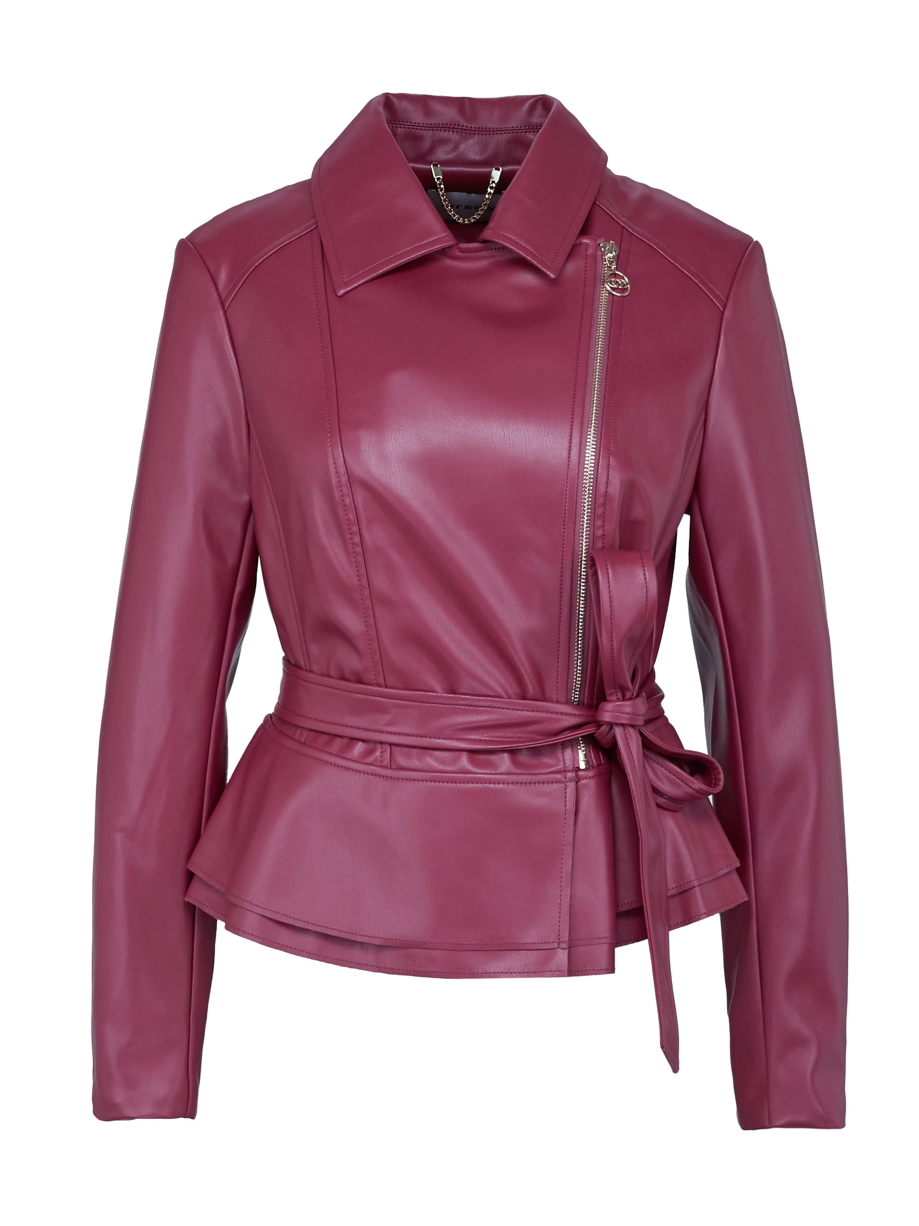 Geaca din imitatie de piele cu cordon in talie  ORSAY grena ORS01