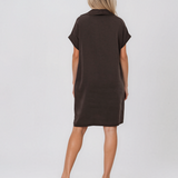 Rochie casual cu nod în piept și buzunare gri/dark