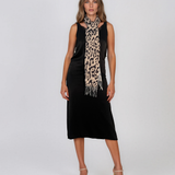 Şal cu imprimeu leopard şi franjuri beige