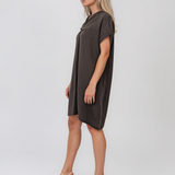 Rochie casual cu nod în piept și buzunare gri/dark