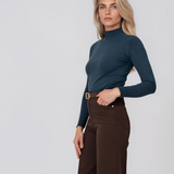 Pulover mulat cu guler semi-înalt din lână şi caşmir verde-dark