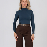 Pulover mulat cu guler semi-înalt din lână şi caşmir verde-dark