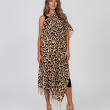 Şal cu imprimeu leopard şi franjuri beige