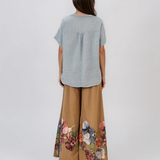 Fustă pantaloni cu print floral și șiret beige